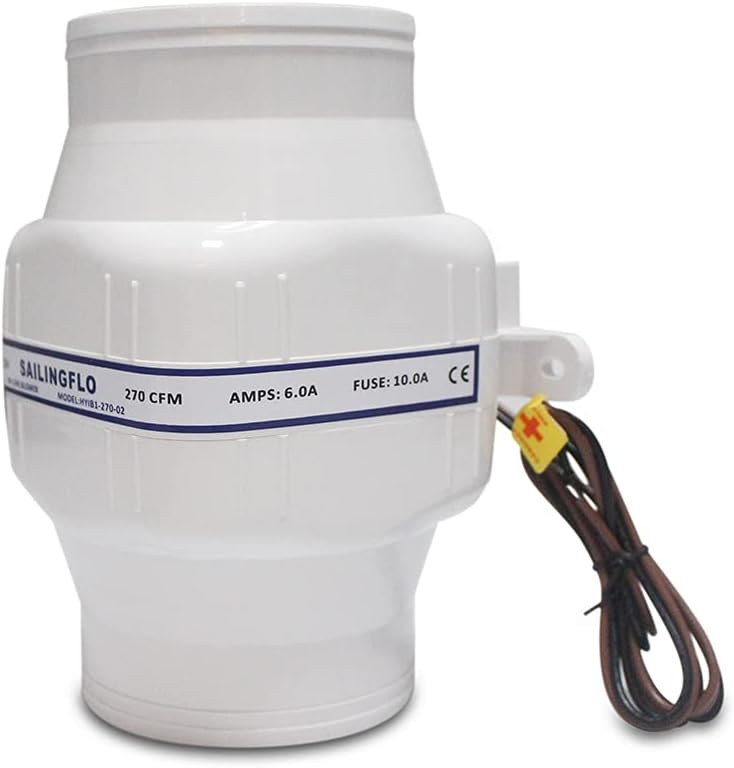 SAILINGFLO 4" in-line Marine Bilge Air Blower 12V 270CFM Centrifugal Bilge Fan - Image 2